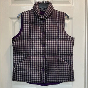 Lands End Purple Plaid Down Feather Puffer Vest Gorpcore Outdoors Layering Med